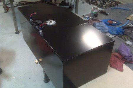 The tank after black powder coating.