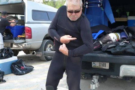 Diving for crawdads, not wedding pic