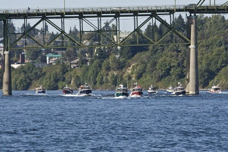 The Ranger flotilla under the bridge over Dyes Inlet