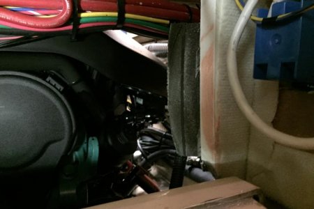 View of engine access opening with remaining piece of starboard insert.