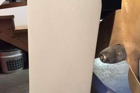 Repaired rudder with paint