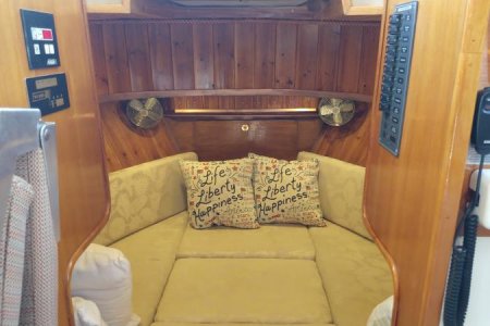 Cabinet at foot of v-berth and new fans throughout