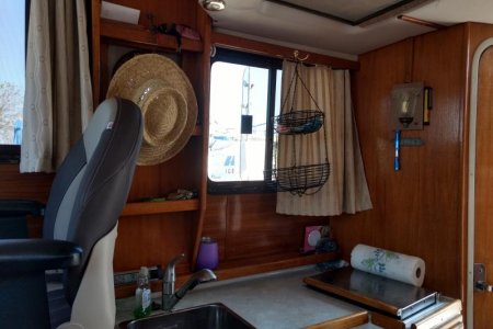 Teak panelling, foam-backed vinyl header
