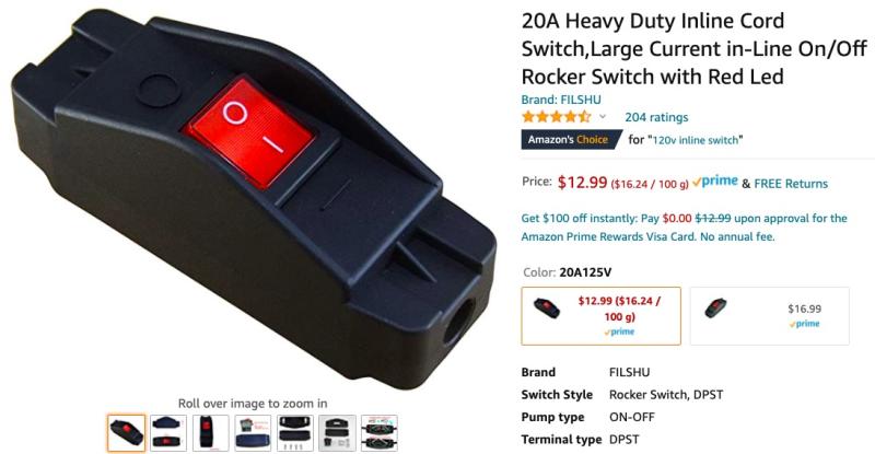 12 Volt in line switch