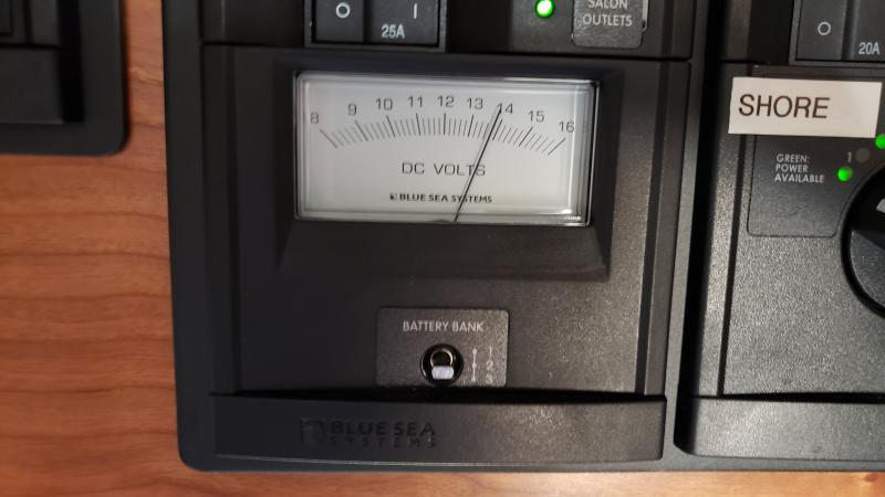 3 Battery banks all show about 13.7 on shore power
