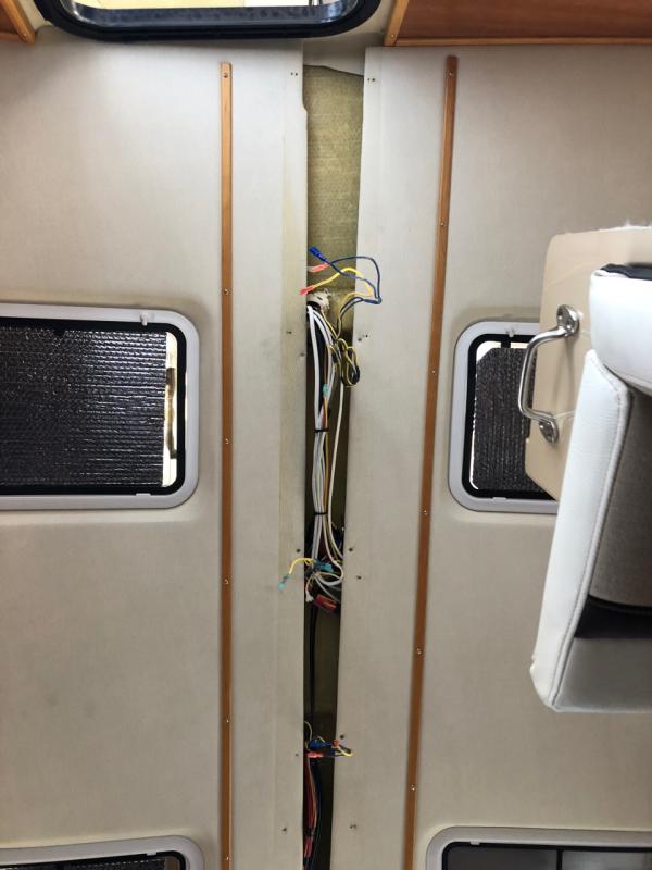 C-28 cabin overhead aft, wires headed to mast