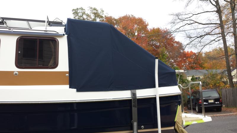 Canvas Keeps cockpit dry and leaves out while not under winter cover.