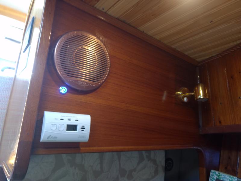 Copper painted speaker cover, brass reading light, 10 yr. Co2 detector