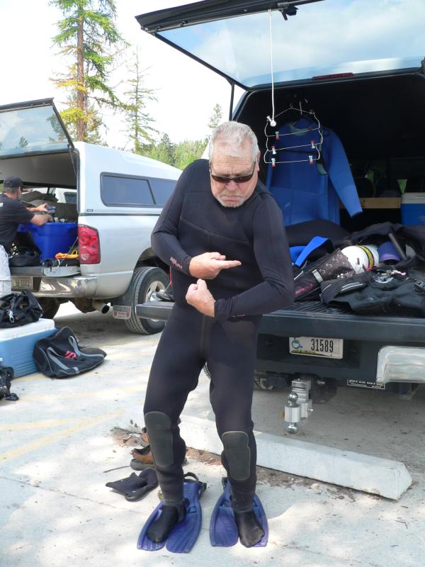 Diving for crawdads, not wedding pic