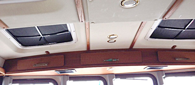 Enclosed storage above helm
