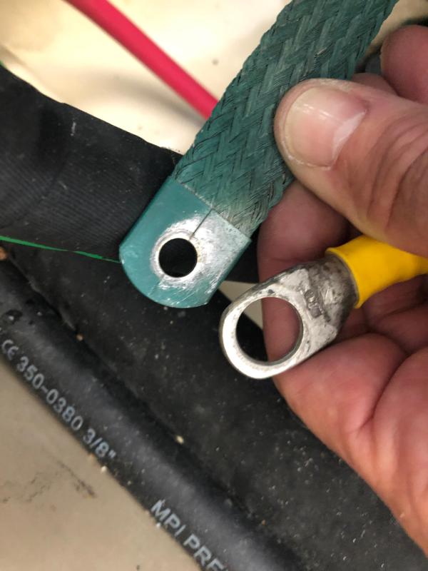 Ground strap vs ground wire lug sizes - on same post