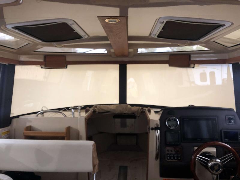 Inside view, allows some light to come in.  Will keep cabin cooler while trailering.