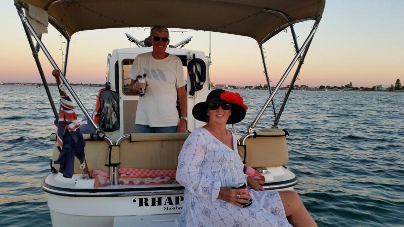 Mary and me enjoying summer sunset off Rockingham Beach 2017