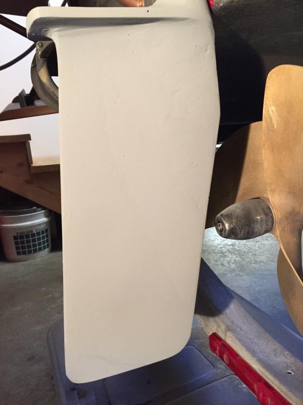 Repaired rudder with paint