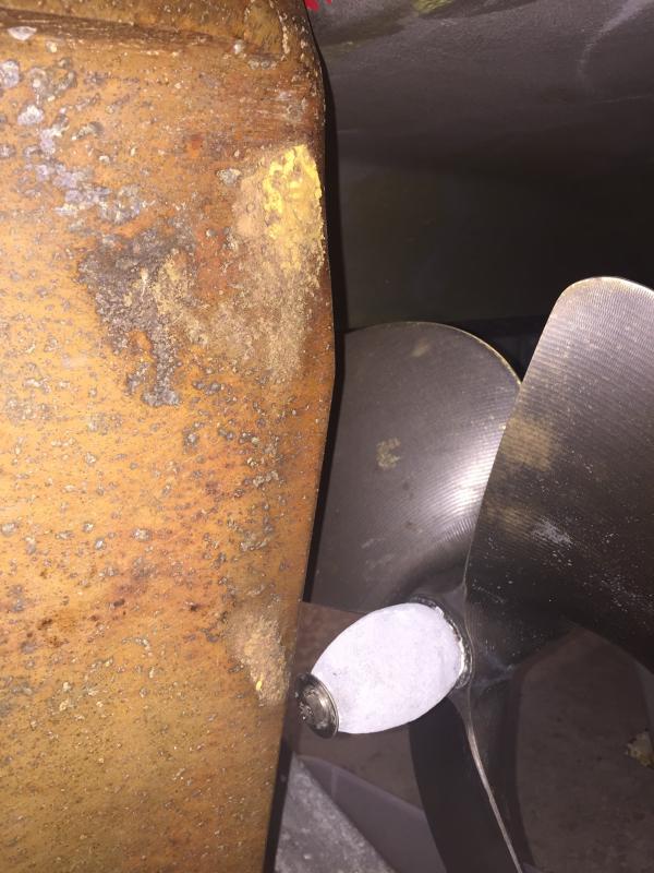 Rudder corrosion damage after 3 seasons. Galvanic or cavitation?