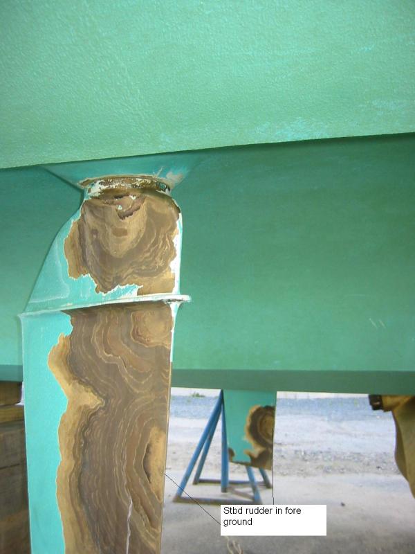 Starboard rudder right hand propeller cavitation erosion example