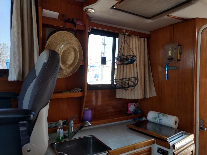 Teak panelling, foam-backed vinyl header