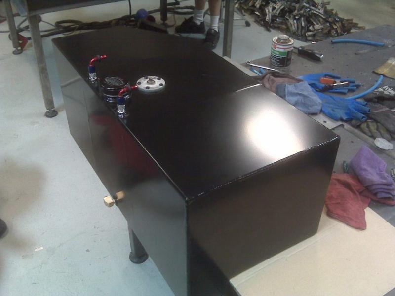 The tank after black powder coating.
