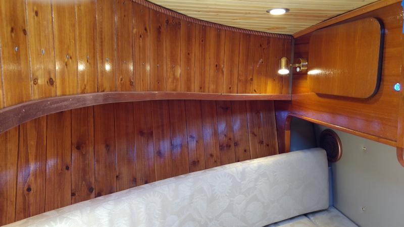 V-berth corner, foam-backed head board.