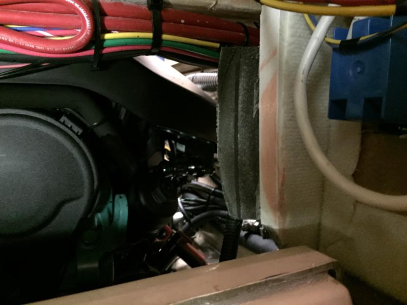 View of engine access opening with remaining piece of starboard insert.